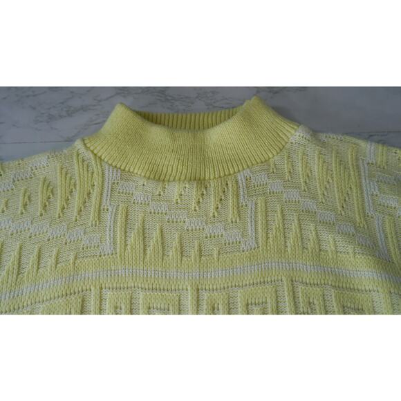 Vintage 80s Jolie USA Greek Key Knit Sweater M Retro Granny Academia Cabincore - Picture 11 of 12